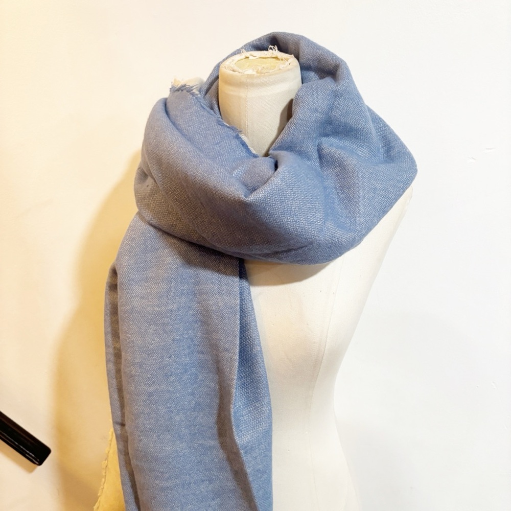 Bloomingdale’s Light Blue Fringe Scarf‎
